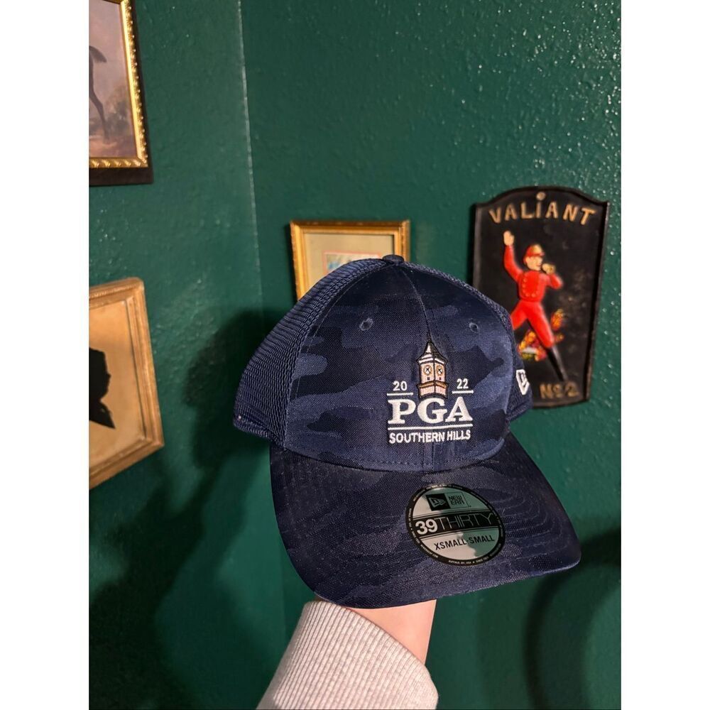 PGA Southern Hills New Era Blue Camo Stretch Fit Hat NWT Sz XS/S